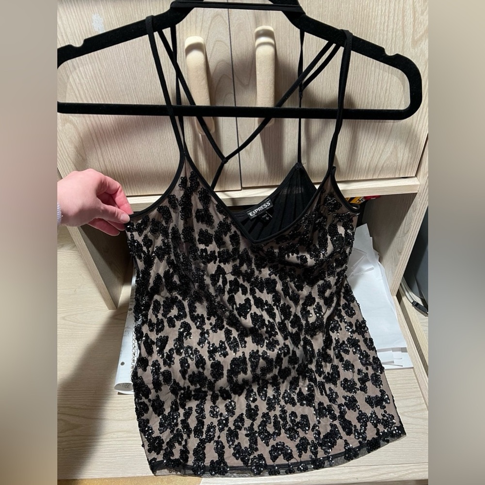 Express Black Sequin Tank Top